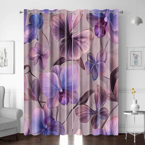 Verdunkelungsvorhang kinderzimmer, Blumen Aquarelldruck 3D Druckmuster vorhänge mit ösen Schlafzimmer 2er Set 170 x 200 cm Blickdicht Vorhang für Kinder Jungen Mädchen Wohnzimmer von BTYWH