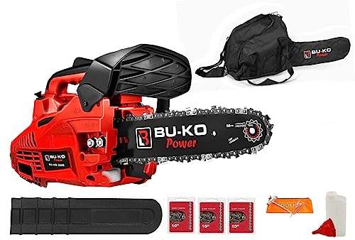 BU-KO 26 cc Leichte Top Handled Benzin Kettensäge | 2 Ketten und 10 "Bar enthalten | Cover Bag und Full Safety Gear von BU-KO