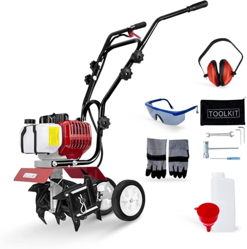 BU-KO 52CC Gartenfräse Benzin 3 PS 2-Takt-Rasenboden bodenhacke Grubber Motorhacke Benzin Leichter kompakter, bodenfräse leistungsstarker Griff mit sicherem Griff 1 Jahre Garantie von BU-KO