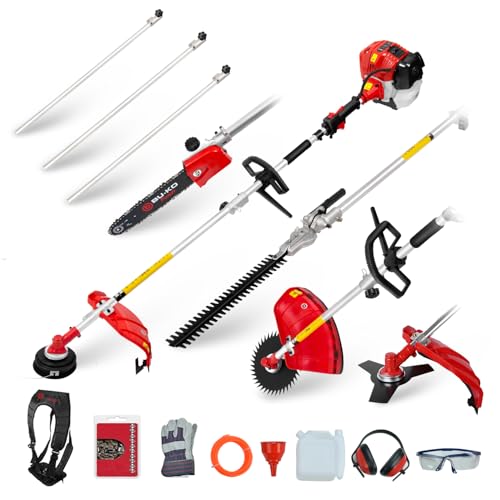 BU-KO 52cc Multifunktions-Gartengerät mit großer Reichweite: Strimmer und Freischneider ausziehbare Heckenschere Kettensäge Rasentrimmer 3X 75cm Verlängerungsstangen von BU-KO
