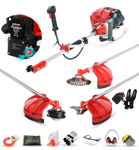 BU-KO 52cc Benzin-Rasentrimmer Garten Multitool - Elektrischer Druckknopf & Zugschnurstart | 3-in-1 Freischneider, Rasentrimmer & Stahldraht Unkrautschneider | Schwerlast, Leistungsstarker 3HP Motor von BU-KO