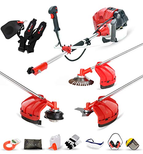 BU-KO 52cc Motorsense Benzin Rasentrimmer Garden Tool inklusive: String Trimmer, Freischneider mit 3T Blade, Stahldraht Strummer Wildkrautbürste Schneidemesser. Tolles Outdoor Tool von BU-KO