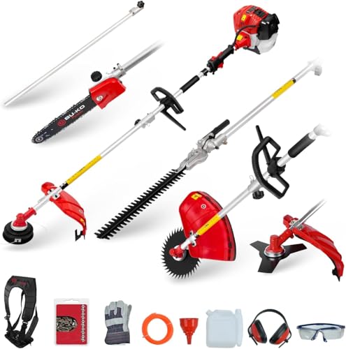 BU-KO 52cc Langstieliges Multifunktionales Gartengerät Inkl. Freischneider, Heckenschere, Kettensäge, Rasentrimmer mit 2,4mm Faden & 1m Verlängerung. 1 Jahr Garantie von BU-KO