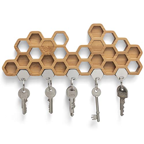 BU Products Magnetisches Schlüsselbrett in Bienenwaben-Form - Dekorative Schlüsselleiste aus Bambus/Holz von BU Products