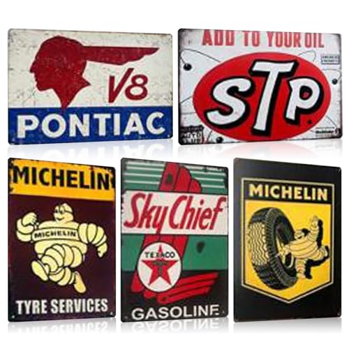 5ER SET Retro Blechschilder Metallschilder Auto-schilder für Garage Werkstatt Tankstelle Wand Dekoration Werbeschild Geschenk 20x30cm (SET D) von BUABUAMAR