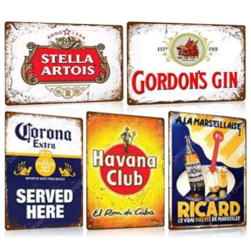 5ER SET Retro Blechschilder Metallschilder Bier-schilder für Bar Pub Club Theken Partykeller Wand Dekoration Werbeschild Geschenk 20x30cm (SET A) von BUABUAMAR
