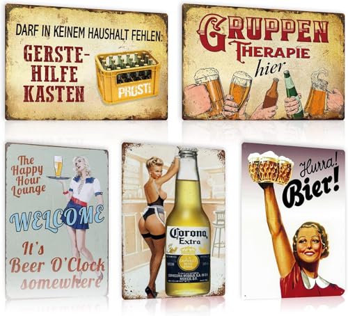 5ER SET Retro Blechschilder Metallschilder Bier-schilder für Bar Pub Club Theken Partykeller Wand Dekoration Werbeschild Geschenk 20x30cm (SET B) von BUABUAMAR