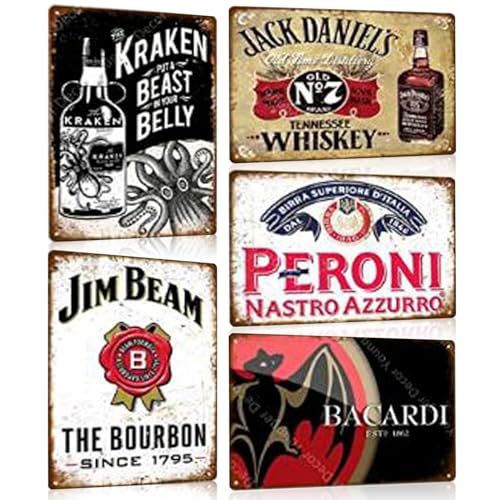 5ER SET Retro Blechschilder Metallschilder Bier-schilder für Bar Pub Club Theken Partykeller Wand Dekoration Werbeschild Geschenk 20x30cm (SET C) von BUABUAMAR