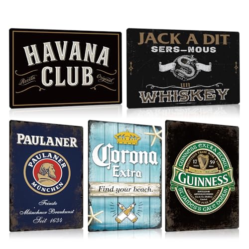 5ER SET Retro Blechschilder Metallschilder Bier-schilder für Bar Pub Club Theken Partykeller Wand Dekoration Werbeschild Geschenk 20x30cm (SET D) von BUABUAMAR