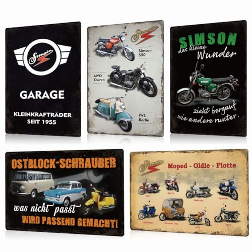 BUABUAMAR 5PC Blechschilder Set Simson Garage - DDR Nostalgie Motorrad Metallschild - Retro Schild Wanddeko Geschenke 20x30cm BUABUAMAR 5PC Blechschilder Set Simson Garage - DDR Nostalgie Motorrad Metallschild - Retro Schild Wanddeko Geschenke 20x30cm von BUABUAMAR