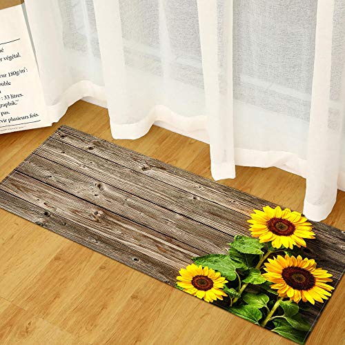 Fußmatte für den Innenbereich, Sonnenblumenmotiv, 60 x 180 cm, langer Teppichläufer, für Flure, Küche, rutschfeste Matte, Komfortmatten, Allzweck-Fußmatten für Badezimmer oder Arbeitsplatz von BUANFUA
