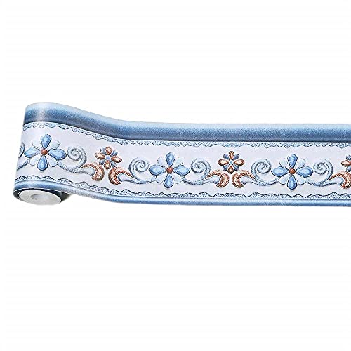 Tapetenbordüre selbstklebend Vintage-Blau PVC Sockelleiste Dekorative Bordüre Selbstklebende Home Bordüre Küche Tapetenbordüre selbstklebend für Badezimmer Wohnzimmer 10X500CM von BUANFUA