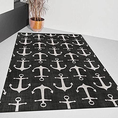 Teppichläufer Anker schwarz40X120cm Teppich ​für den Heimbereich Bodenmatte für Wohnzimmer Badezimmer Dekoration Rutschhemmend Waschbar Fußmatte von BUANFUA