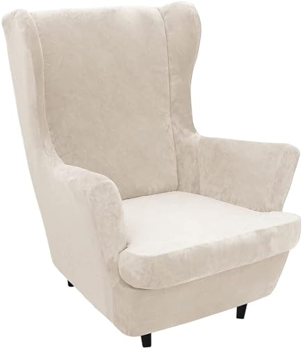 BUAOGDVG 2-teiliger Ohrensesselbezug, Stretch-Samt-Sesselbezug, 1-Sitzer, universeller Schutzsessel(Beige) von BUAOGDVG