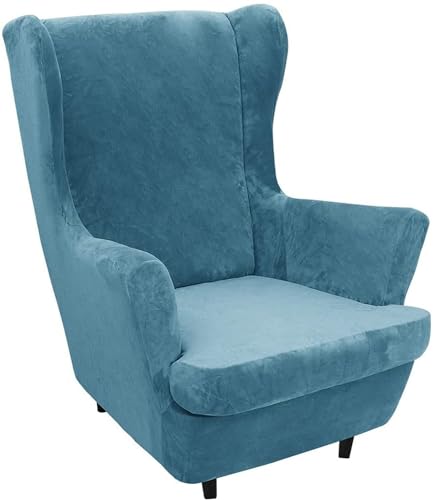 BUAOGDVG 2-teiliger Ohrensesselbezug, Stretch-Samt-Sesselbezug, 1-Sitzer, universeller Schutzsessel(Blu Pavone) von BUAOGDVG