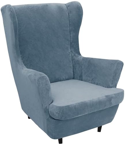 BUAOGDVG 2-teiliger Ohrensesselbezug, Stretch-Samt-Sesselbezug, 1-Sitzer, universeller Schutzsessel(Blu Pietra) von BUAOGDVG