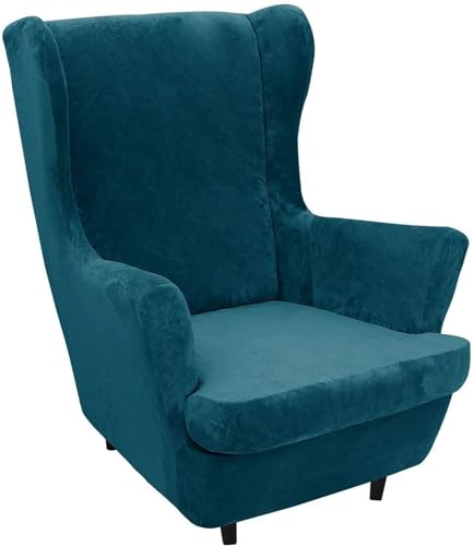 BUAOGDVG 2-teiliger Ohrensesselbezug, Stretch-Samt-Sesselbezug, 1-Sitzer, universeller Schutzsessel(Deep Teal) von BUAOGDVG