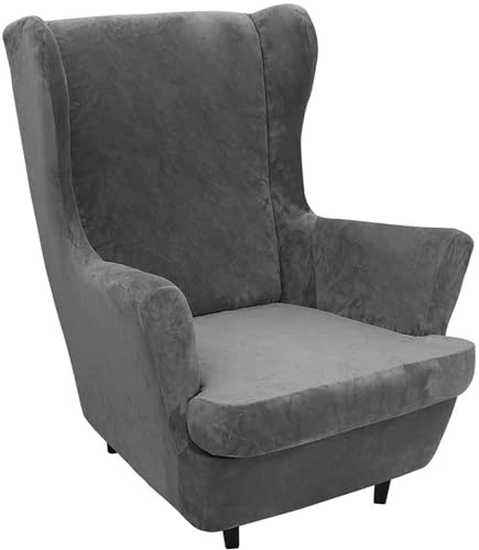 BUAOGDVG 2-teiliger Ohrensesselbezug, Stretch-Samt-Sesselbezug, 1-Sitzer, universeller Schutzsessel(Grigio) von BUAOGDVG