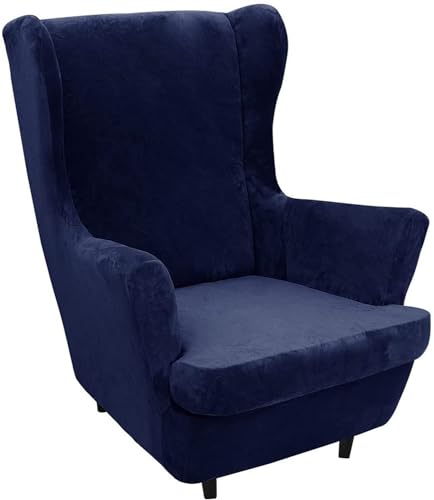 BUAOGDVG 2-teiliger Ohrensesselbezug, Stretch-Samt-Sesselbezug, 1-Sitzer, universeller Schutzsessel(Navy) von BUAOGDVG