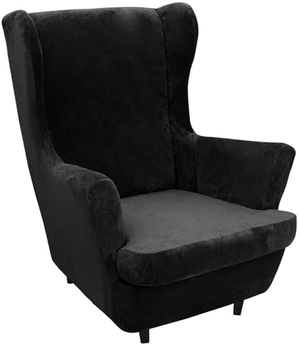 BUAOGDVG 2-teiliger Ohrensesselbezug, Stretch-Samt-Sesselbezug, 1-Sitzer, universeller Schutzsessel(Nero) von BUAOGDVG