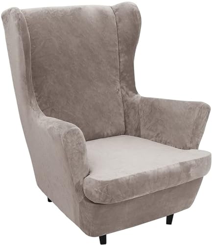 BUAOGDVG 2-teiliger Ohrensesselbezug, Stretch-Samt-Sesselbezug, 1-Sitzer, universeller Schutzsessel(Taupe) von BUAOGDVG