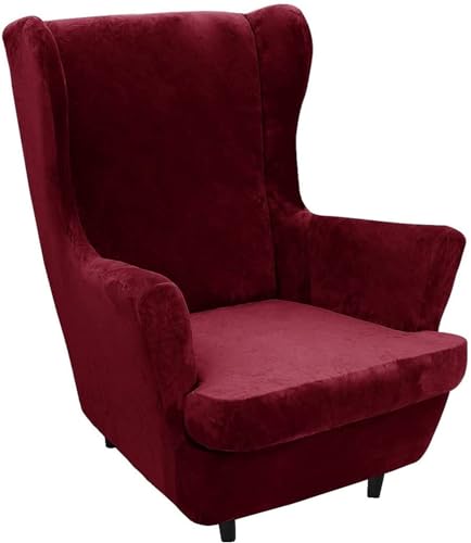 BUAOGDVG 2-teiliger Ohrensesselbezug, Stretch-Samt-Sesselbezug, 1-Sitzer, universeller Schutzsessel(Vino Rosso) von BUAOGDVG