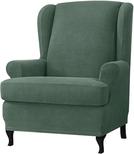 BUAOGDVG 2-teiliger Spandex-Jacquard-Ohrensessel-Schonbezug, Stretch, Einzelsitzer-Sesselschutz(Army Green) von BUAOGDVG