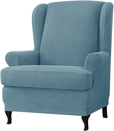 BUAOGDVG 2-teiliger Spandex-Jacquard-Ohrensessel-Schonbezug, Stretch, Einzelsitzer-Sesselschutz(Blu Fumoso) von BUAOGDVG