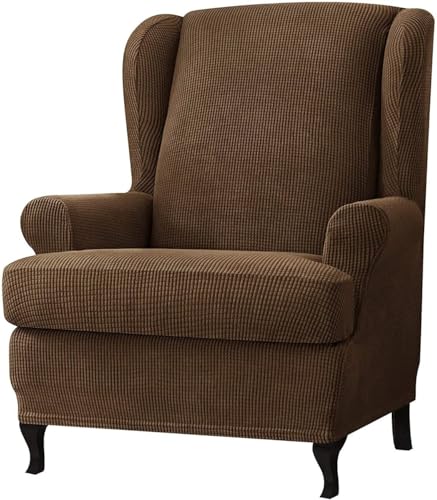 BUAOGDVG 2-teiliger Spandex-Jacquard-Ohrensessel-Schonbezug, Stretch, Einzelsitzer-Sesselschutz(Caffè) von BUAOGDVG