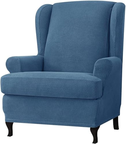 BUAOGDVG 2-teiliger Spandex-Jacquard-Ohrensessel-Schonbezug, Stretch, Einzelsitzer-Sesselschutz(Denim Blue) von BUAOGDVG