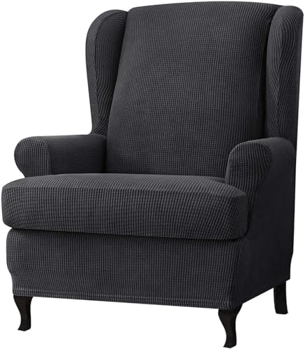 BUAOGDVG 2-teiliger Spandex-Jacquard-Ohrensessel-Schonbezug, Stretch, Einzelsitzer-Sesselschutz(Grigio) von BUAOGDVG