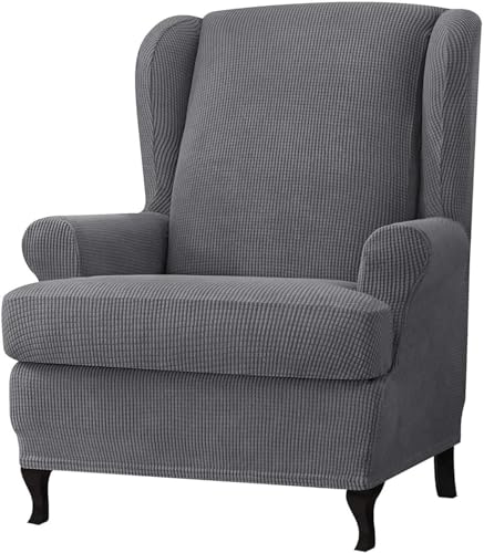 BUAOGDVG 2-teiliger Spandex-Jacquard-Ohrensessel-Schonbezug, Stretch, Einzelsitzer-Sesselschutz(Grigio Chiaro) von BUAOGDVG