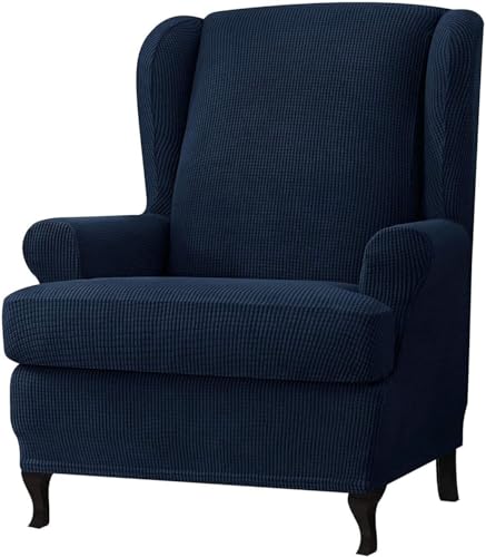 BUAOGDVG 2-teiliger Spandex-Jacquard-Ohrensessel-Schonbezug, Stretch, Einzelsitzer-Sesselschutz(Navy) von BUAOGDVG