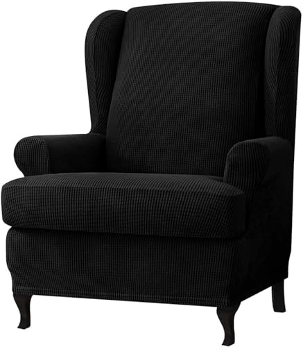 BUAOGDVG 2-teiliger Spandex-Jacquard-Ohrensessel-Schonbezug, Stretch, Einzelsitzer-Sesselschutz(Nero) von BUAOGDVG