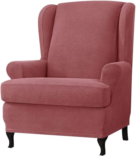 BUAOGDVG 2-teiliger Spandex-Jacquard-Ohrensessel-Schonbezug, Stretch, Einzelsitzer-Sesselschutz(Rosa Corallo) von BUAOGDVG