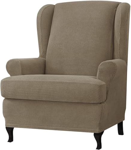 BUAOGDVG 2-teiliger Spandex-Jacquard-Ohrensessel-Schonbezug, Stretch, Einzelsitzer-Sesselschutz(Sand) von BUAOGDVG