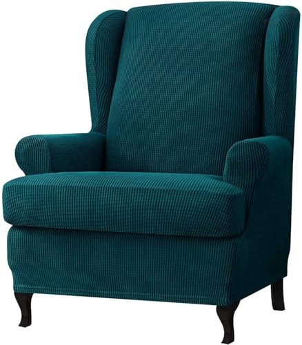 BUAOGDVG 2-teiliger Spandex-Jacquard-Ohrensessel-Schonbezug, Stretch, Einzelsitzer-Sesselschutz(Teal) von BUAOGDVG