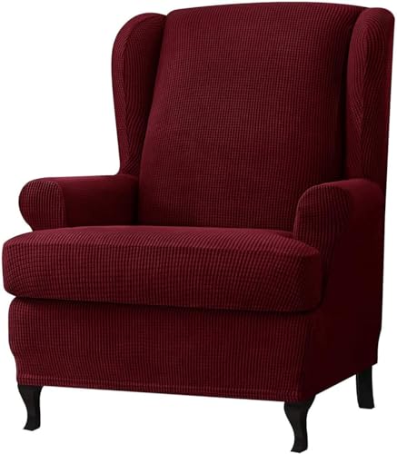 BUAOGDVG 2-teiliger Spandex-Jacquard-Ohrensessel-Schonbezug, Stretch, Einzelsitzer-Sesselschutz(Vino Rosso) von BUAOGDVG