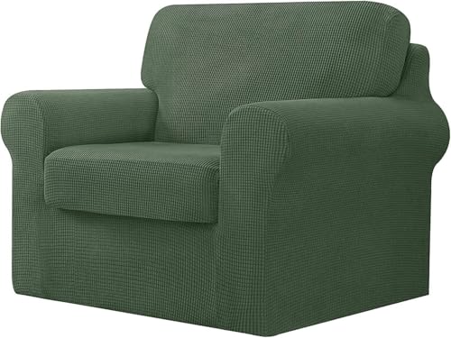 BUAOGDVG 7-teiliger Sofabezug, mit DREI separaten Rückenlehnen und DREI Kissen mit Gummiband, Jacquard-Spandex-Karostoff(ArmyGreen,1 posto) von BUAOGDVG
