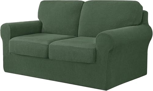 BUAOGDVG 7-teiliger Sofabezug, mit DREI separaten Rückenlehnen und DREI Kissen mit Gummiband, Jacquard-Spandex-Karostoff(ArmyGreen,2 posti) von BUAOGDVG