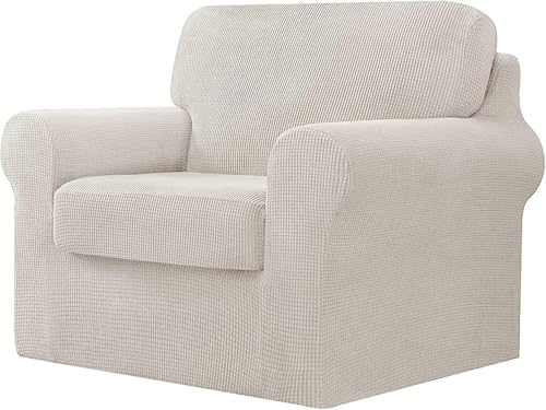 BUAOGDVG 7-teiliger Sofabezug, mit DREI separaten Rückenlehnen und DREI Kissen mit Gummiband, Jacquard-Spandex-Karostoff(Avorio,1 posto) von BUAOGDVG