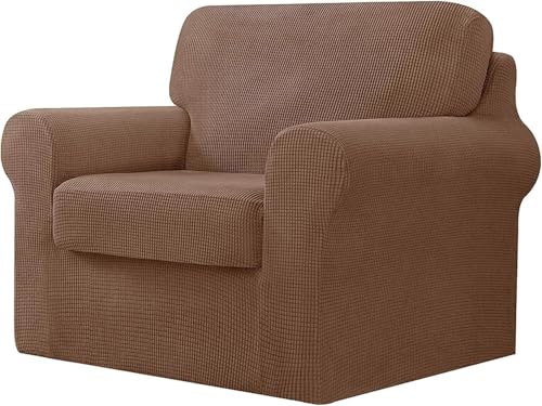 BUAOGDVG 7-teiliger Sofabezug, mit DREI separaten Rückenlehnen und DREI Kissen mit Gummiband, Jacquard-Spandex-Karostoff(Caffè,1 posto) von BUAOGDVG