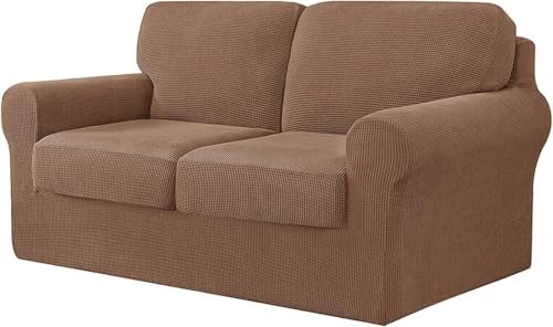 BUAOGDVG 7-teiliger Sofabezug, mit DREI separaten Rückenlehnen und DREI Kissen mit Gummiband, Jacquard-Spandex-Karostoff(Caffè,2 posti) von BUAOGDVG