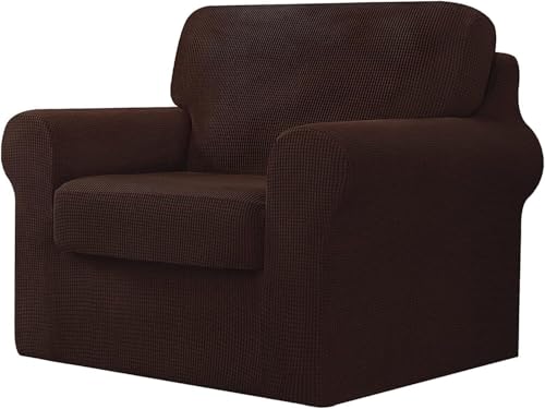 BUAOGDVG 7-teiliger Sofabezug, mit DREI separaten Rückenlehnen und DREI Kissen mit Gummiband, Jacquard-Spandex-Karostoff(Cioccolato,1 posto) von BUAOGDVG