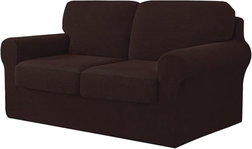 BUAOGDVG 7-teiliger Sofabezug, mit DREI separaten Rückenlehnen und DREI Kissen mit Gummiband, Jacquard-Spandex-Karostoff(Cioccolato,2 posti) von BUAOGDVG