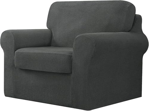 BUAOGDVG 7-teiliger Sofabezug, mit DREI separaten Rückenlehnen und DREI Kissen mit Gummiband, Jacquard-Spandex-Karostoff(Grigio,1 posto) von BUAOGDVG