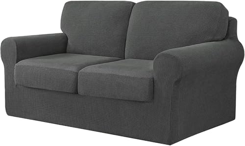 BUAOGDVG 7-teiliger Sofabezug, mit DREI separaten Rückenlehnen und DREI Kissen mit Gummiband, Jacquard-Spandex-Karostoff(Grigio,2 posti) von BUAOGDVG