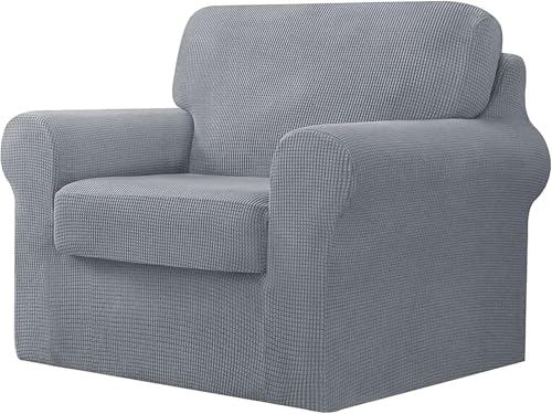 BUAOGDVG 7-teiliger Sofabezug, mit DREI separaten Rückenlehnen und DREI Kissen mit Gummiband, Jacquard-Spandex-Karostoff(Grigio Chiaro,1 posto) von BUAOGDVG