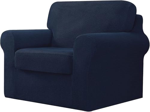 BUAOGDVG 7-teiliger Sofabezug, mit DREI separaten Rückenlehnen und DREI Kissen mit Gummiband, Jacquard-Spandex-Karostoff(Navy,1 posto) von BUAOGDVG