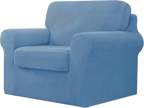 BUAOGDVG 7-teiliger Sofabezug, mit DREI separaten Rückenlehnen und DREI Kissen mit Gummiband, Jacquard-Spandex-Karostoff(Smoky Blue,1 posto) von BUAOGDVG